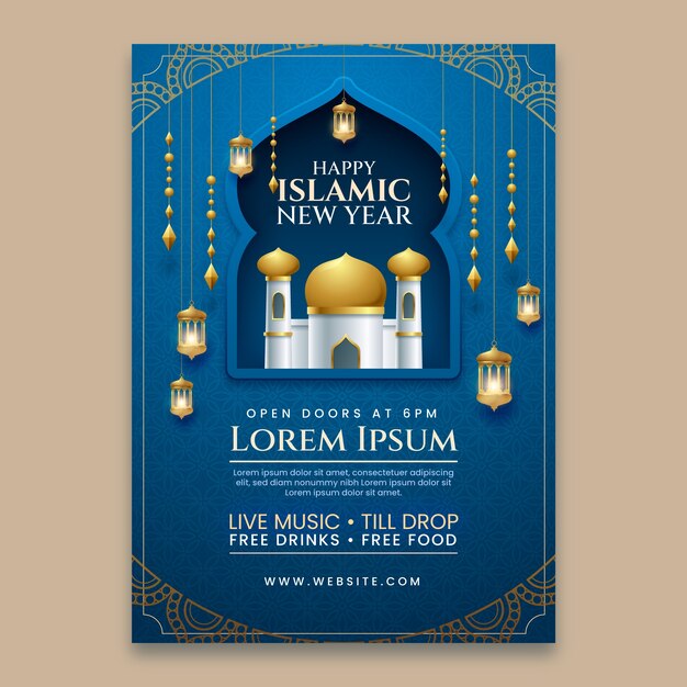Vertikale Plakatvorlage für die islamische Neujahrsfeier