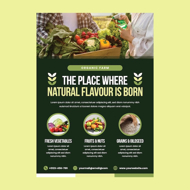 Vertikale Plakatvorlage für die Landwirtschaft und den Anbau von Bio-Lebensmitteln
