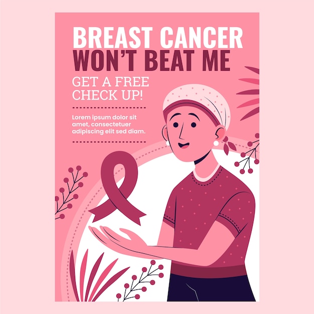 Kostenloser Vektor vertikale plakatvorlage für flache brustkrebs-bewusstseinsmonate