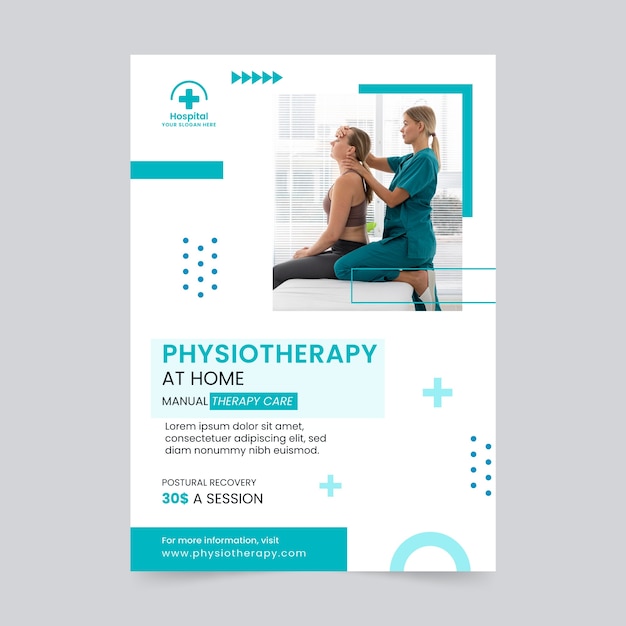 Kostenloser Vektor vertikale plakatvorlage für flache physiotherapeuten