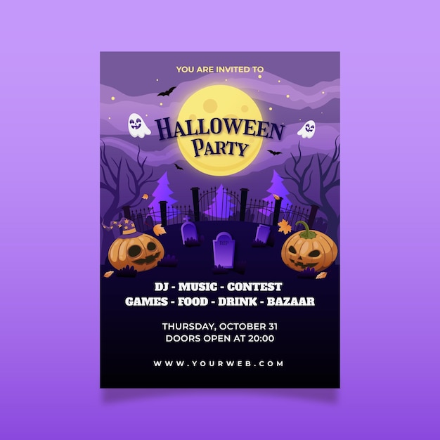 Vertikale Plakatvorlage für Halloween-Party mit Farbverlauf