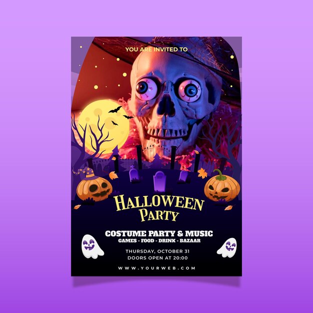 Vertikale Plakatvorlage für Halloween-Party mit Farbverlauf