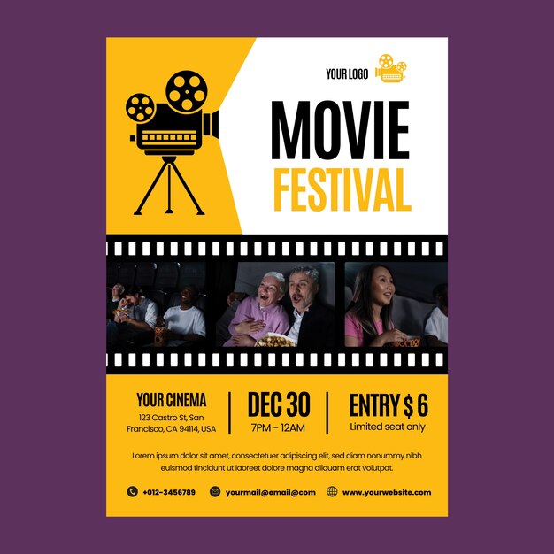 Vertikale Plakatvorlage für Kino- und Filmfestivals