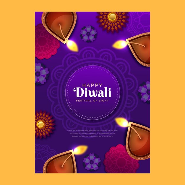 Vertikale Plakatvorlage mit Farbverlauf für die Feier des Diwali-Festes