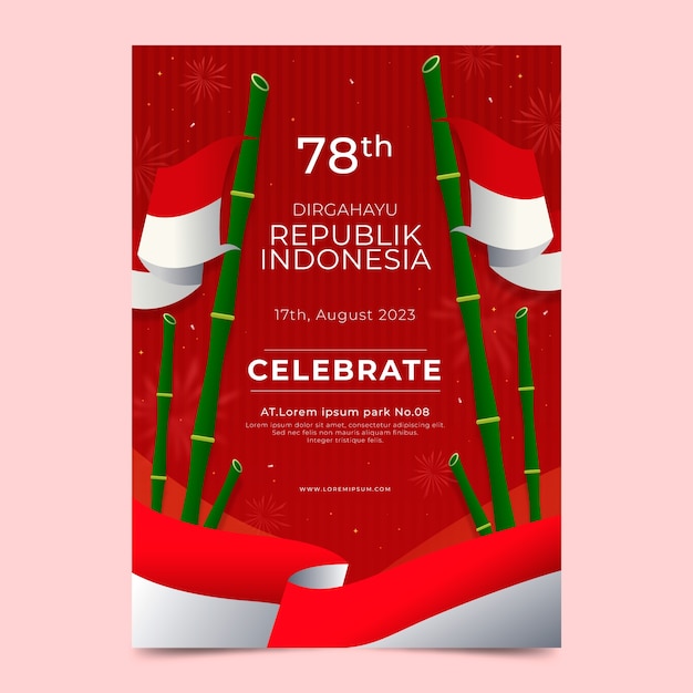 Vertikale plakatvorlage mit farbverlauf für die feier des indonesischen unabhängigkeitstages