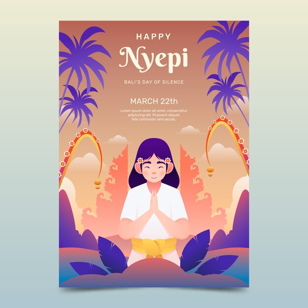 Vertikale Plakatvorlage mit Farbverlauf für die Nyepi-Feier