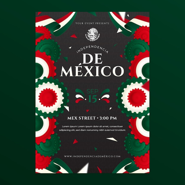 Kostenloser Vektor vertikale plakatvorlage mit farbverlauf für die unabhängigkeitsfeier mexikos