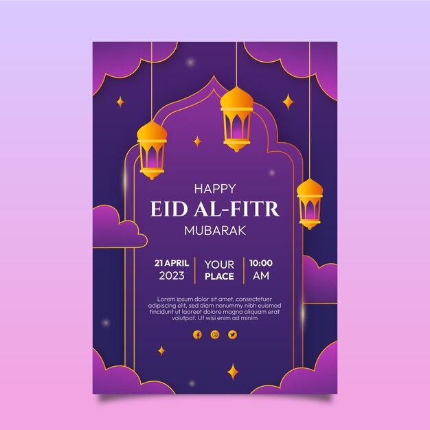 Vertikale plakatvorlage mit verlauf für die islamische eid al-fitr-feier