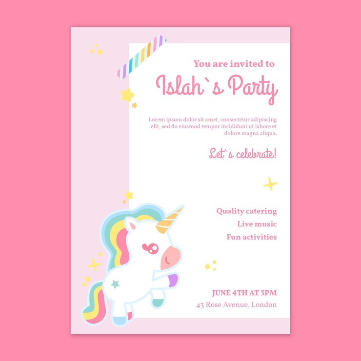 Kostenlose Vektor vertikale plakatvorlage zum einhorn-kindergeburtstag