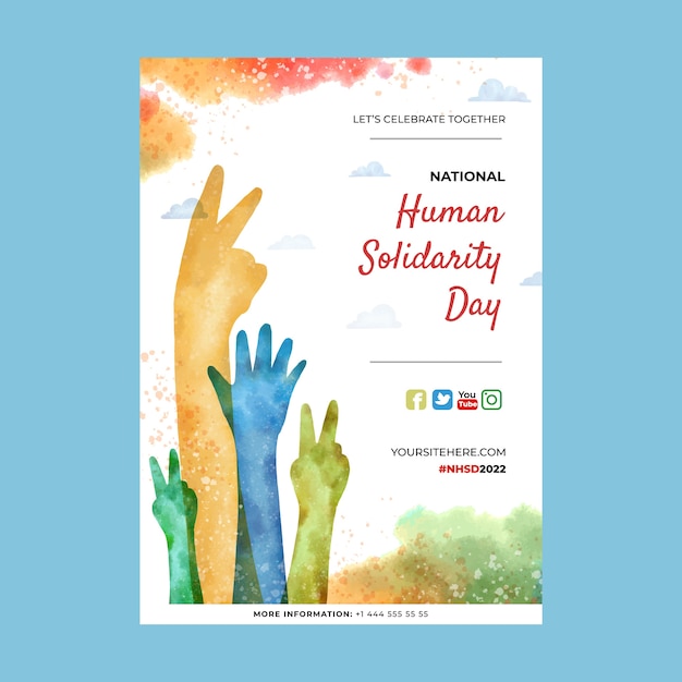 Kostenloser Vektor vertikale plakatvorlage zum internationalen tag der menschlichen solidarität in aquarellfarben