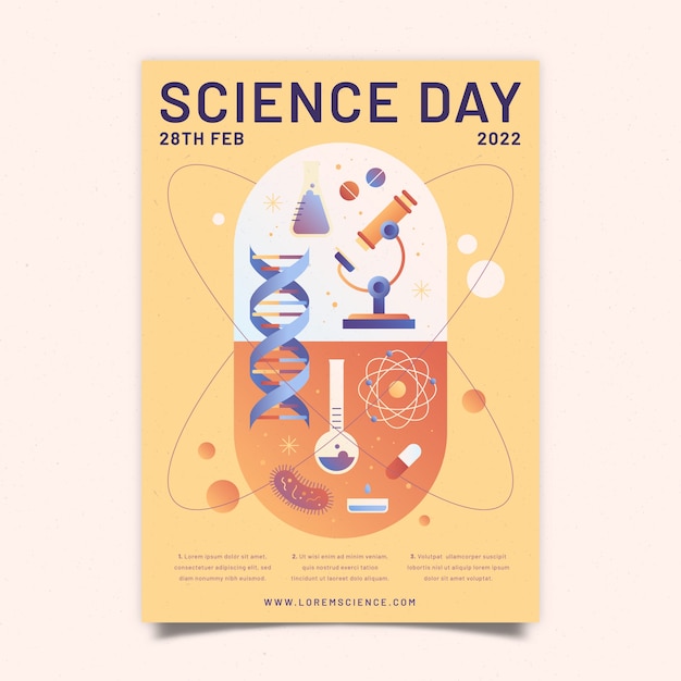 Vertikale plakatvorlage zum nationalen wissenschaftstag mit farbverlauf
