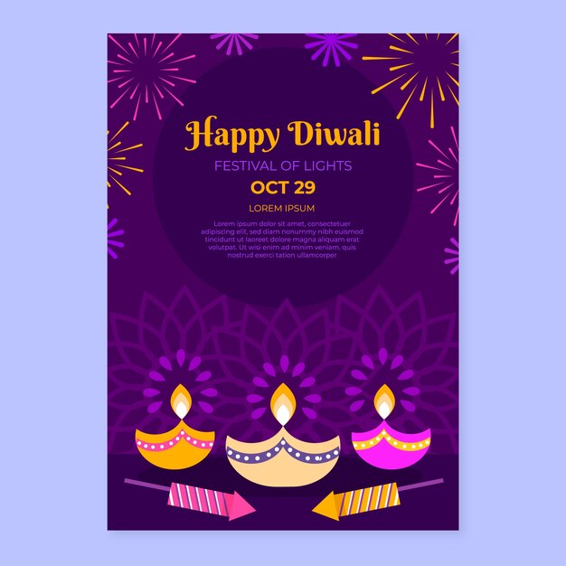 Vertikale postervorlage für das flache diwali-festival