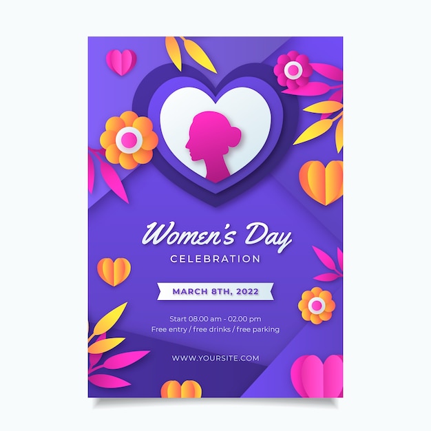 Vertikale Postervorlage für den internationalen Frauentag im Papierstil