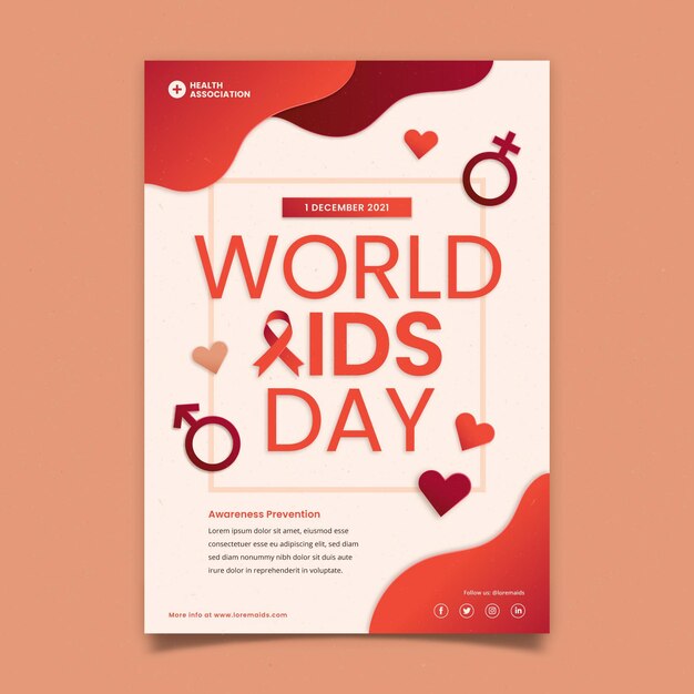 Vertikale Postervorlage für den Welt-Aids-Tag im Papierstil