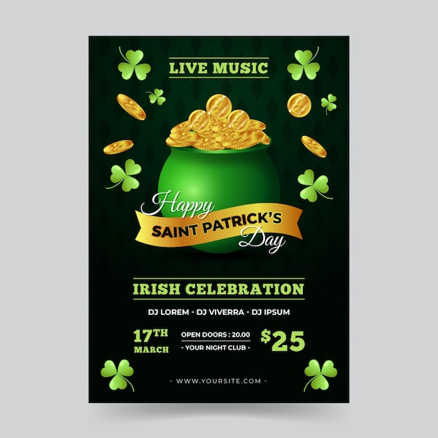 Kostenloser Vektor vertikale st. patrick's day flyer vorlage