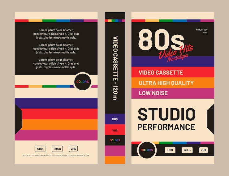 Kostenlose Vektor vhs-cover-vorlage mit flachem design