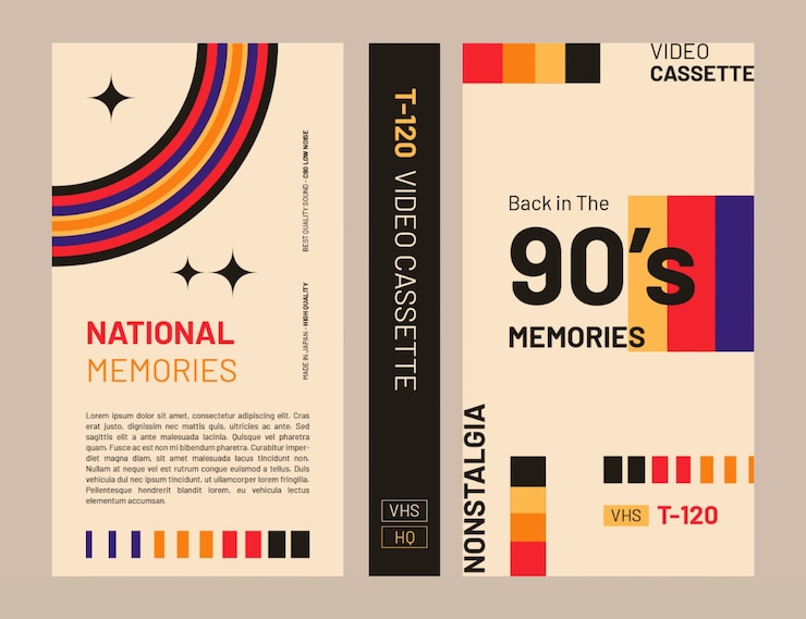 Kostenlose Vektor vhs-cover-vorlage mit flachem design