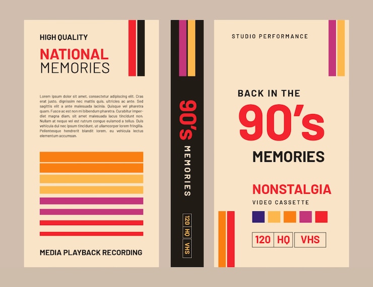 Kostenlose Vektor vhs-cover-vorlage mit flachem design