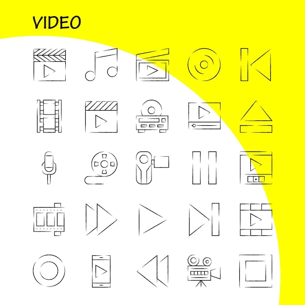 Kostenloser Vektor video hand gezeichnet icon pack für designer und entwickler symbole des regisseurs entertainment film video film film video multimedia vektor