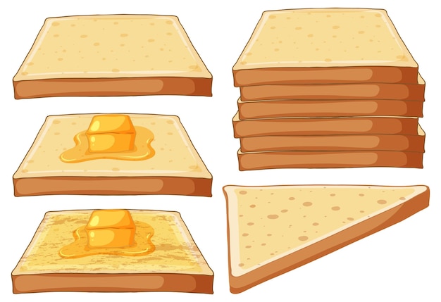 Kostenloser Vektor viele weißbrote mit buttersammlung