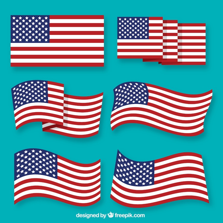 Kostenlose Vektor vielzahl von amerikanischen flaggen in flachen design