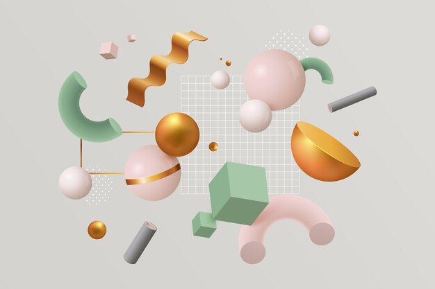 Vielzahl von bunten geometrischen Formen und Cluster von kleinen Quadraten