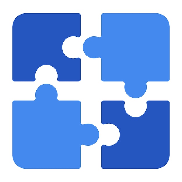 Vier blaue Puzzleteile