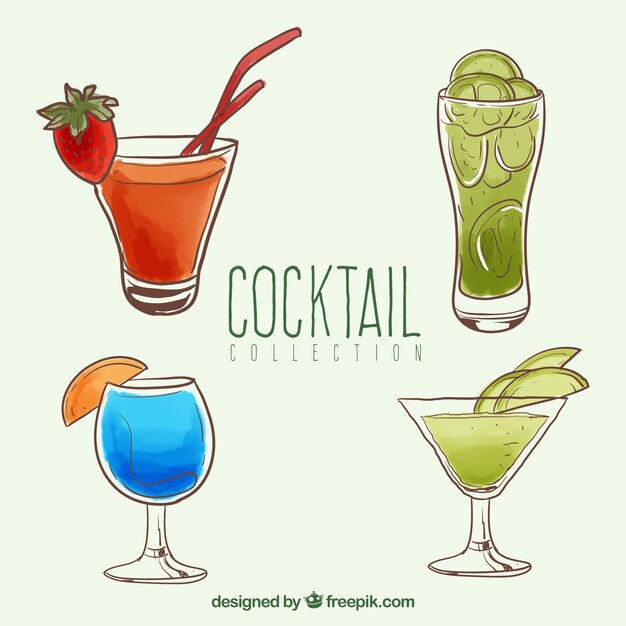 Vier handgezeichnete Cocktails