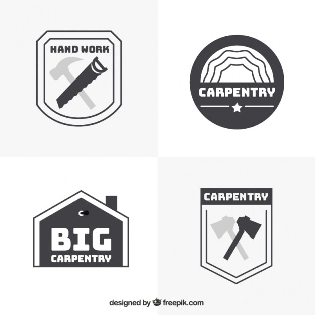 Kostenloser Vektor vier logos für zimmerei, schwarz und weiß