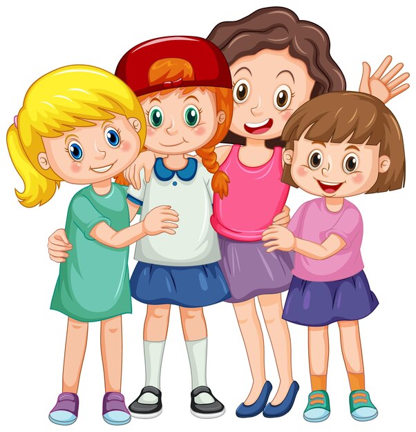 Vier süße Mädchen-Cartoon-Figur