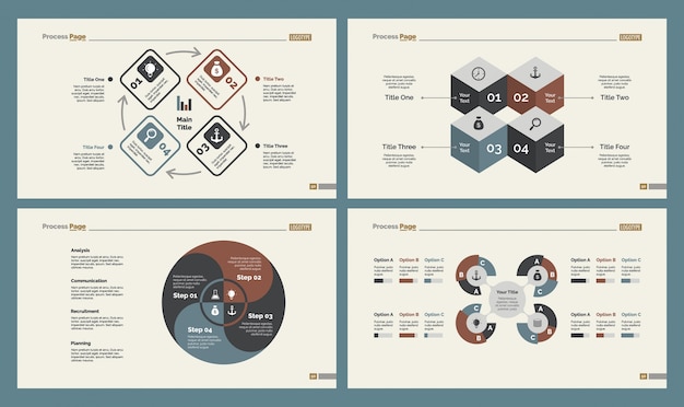 Kostenloser Vektor vier trainingskarten slide templates set