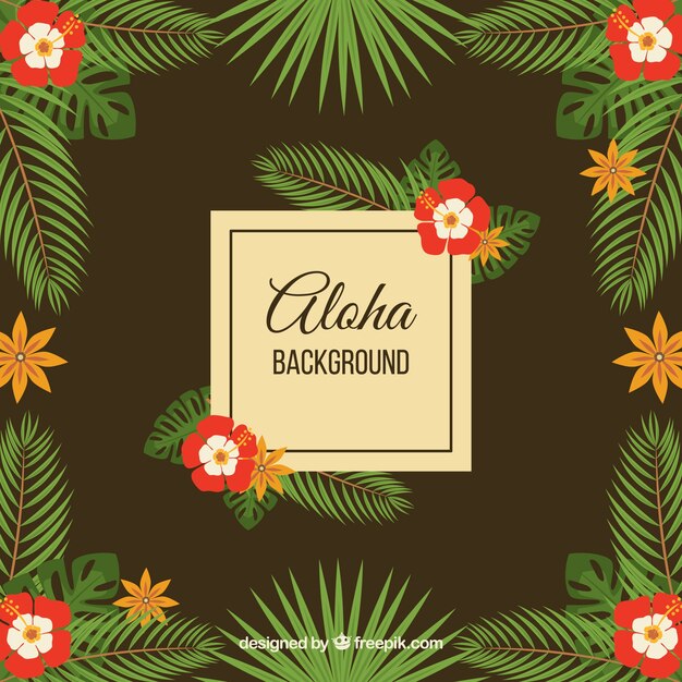 Vintage aloha Hintergrund mit Blumen und Palmblättern