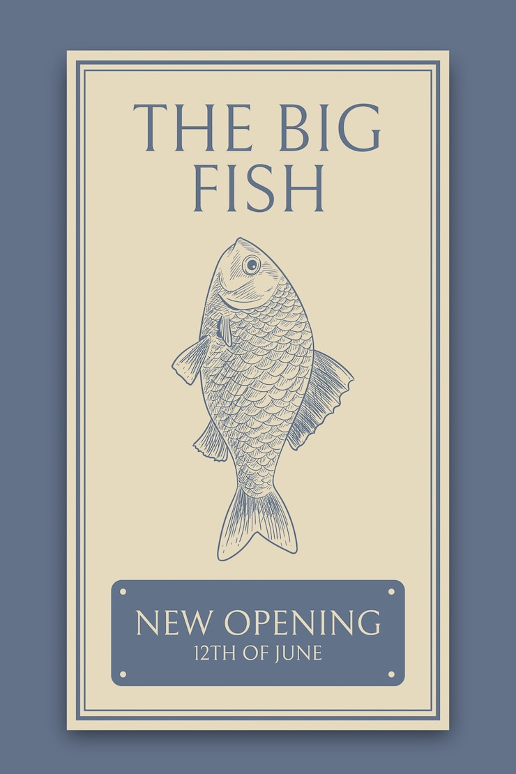 Kostenlose Vektor vintage big fish restaurant instagram-geschichte