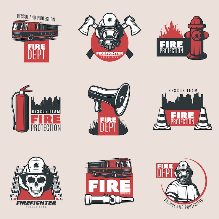 Kostenlose Vektor vintage brandschutz logos set