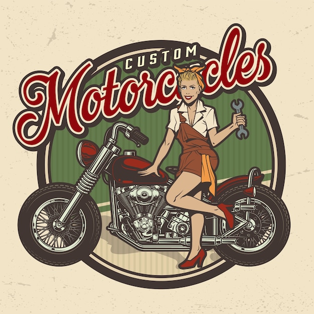 Vintage buntes motorradreparaturdienstlogo