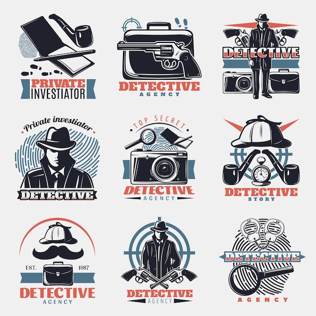 Kostenloser Vektor vintage detective logo set
