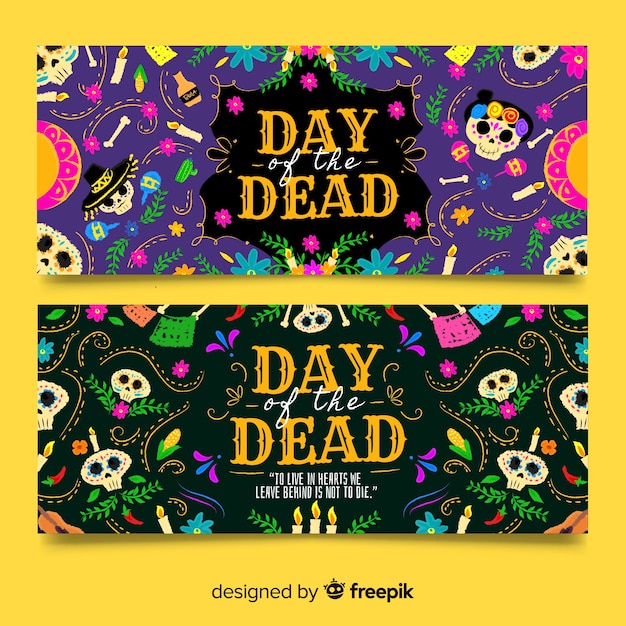 Vintage dia de muertos banner