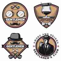 Kostenloser Vektor vintage farbige gentleman embleme set