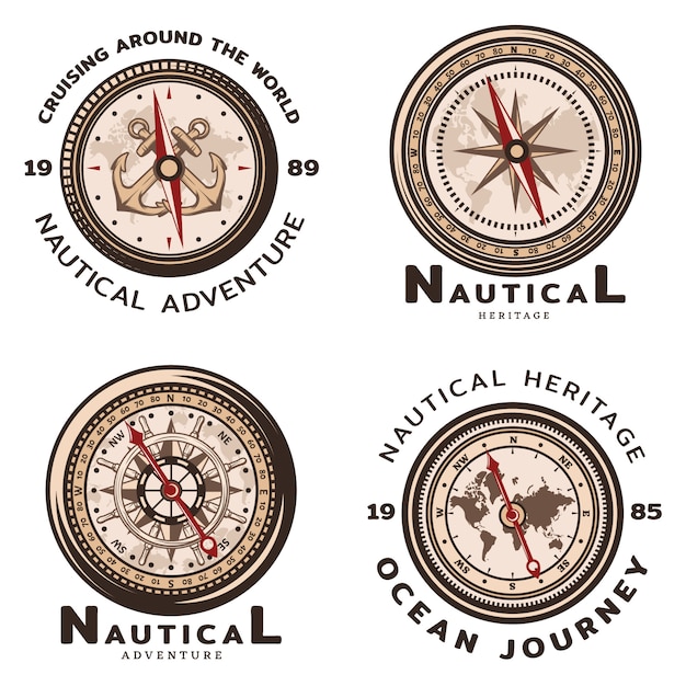 Vintage farbige nautische runde Embleme Set