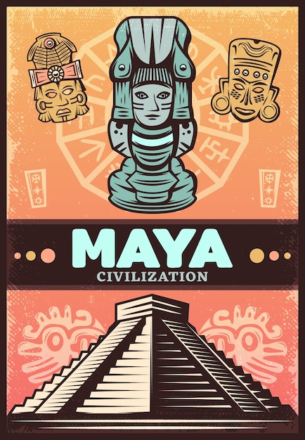 Kostenloser Vektor vintage farbiges altes maya-plakat