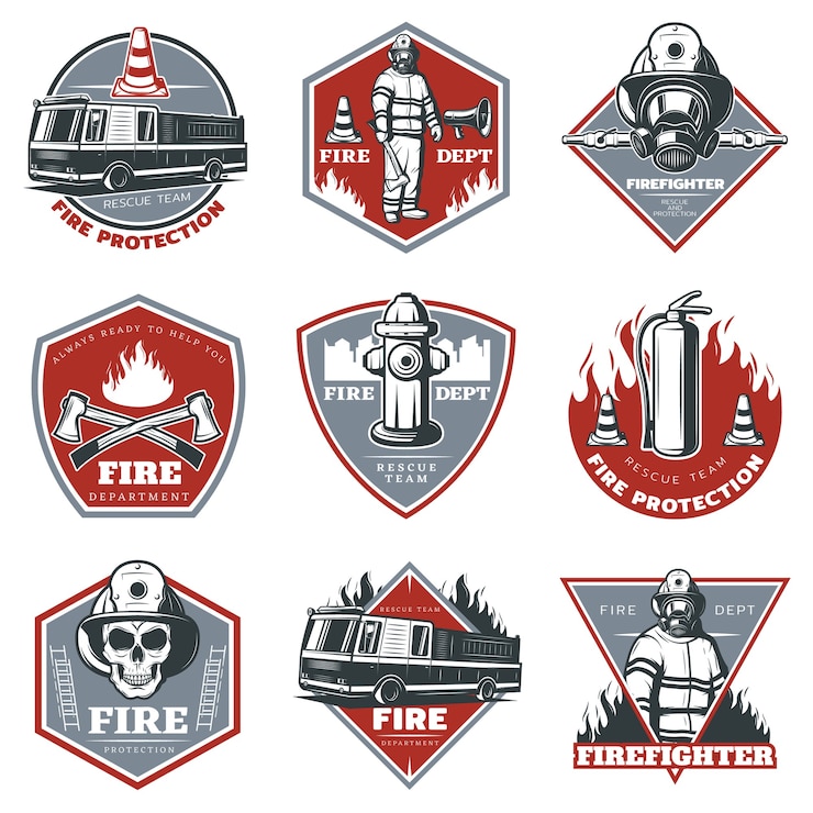 Kostenlose Vektor vintage firefighting logo set