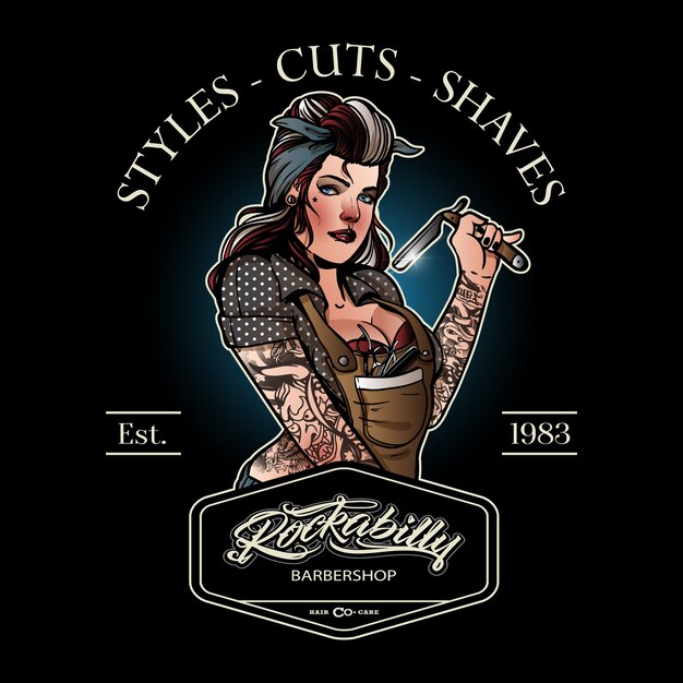 Vintage Friseur Madchen Logo Premium Vektor