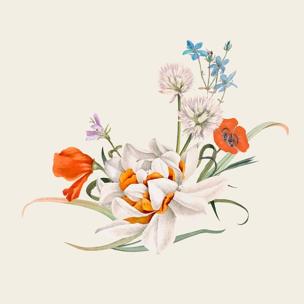 Vintage Frühlingsblumenillustration, neu gemischt aus gemeinfreien Kunstwerken