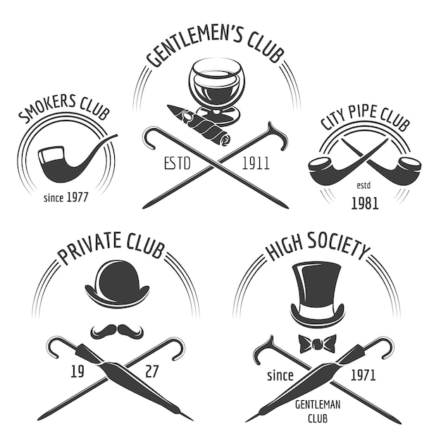 Vintage gentlemen club emblem set. gentleman club emblem, label gentlemen, schnurrbart hipster vektor-illustration