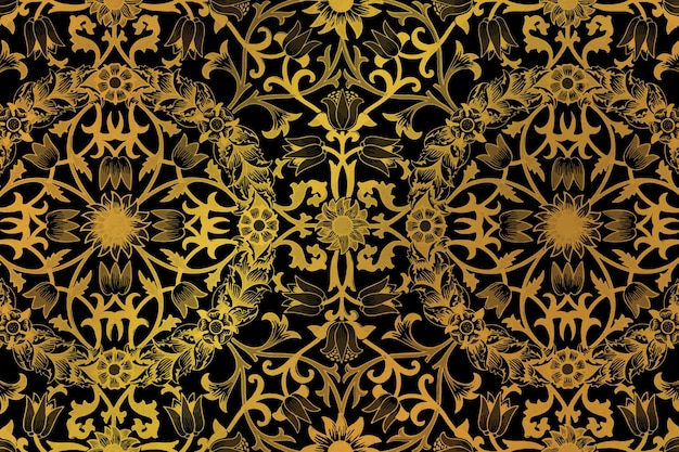 Kostenloser Vektor vintage goldener blumenhintergrund-remix aus artwork von william morris