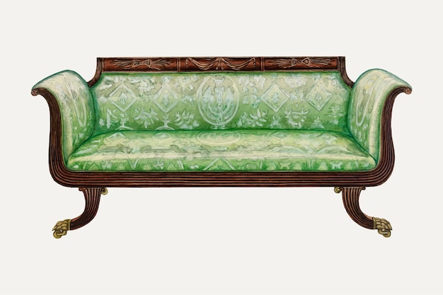 Kostenloser Vektor vintage grüne sofa-vektor-illustration, remixed aus dem artwork von nicholas gorid