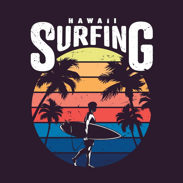 Kostenloser Vektor vintage hawaii surfing label