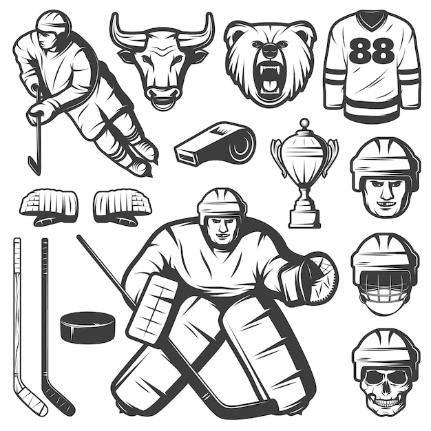 Kostenloser Vektor vintage hockey elements set