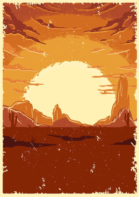 Vintage-illustration der wüstenlandschaft