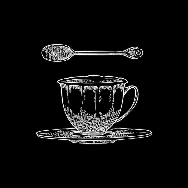 Vintage Illustration einer Teetasse und Teelöffel